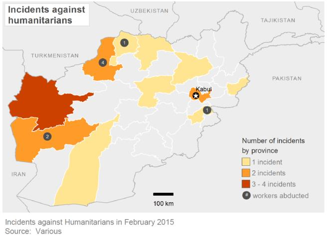 Auch 2015 ist die Anzahl an sicherheitsrelevanten Vorfällen in der Provinz Herat immer wieder am höchsten: Januar 2015, für das Jahr 2014: 52 Februar 2015: 53 März 54 52 UN Office for the
