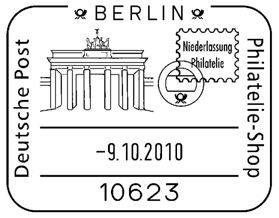 : 17/422) und den Stempel mit Eigenwerbung (Nr.: 17/423) der 09.10.2010 Interessenten können sich Abdrucke dieser Motive mit Datum des letzten Tages bei der Berlin besorgen.