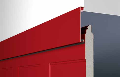 [ 1 ] Soluţia completă pentru uşile secţionale ale garajelor din beton Panoul de mascare [1] extins pentru montarea pe exterior la garajele din beton acoperă bine zona buiandrugului din zidărie.