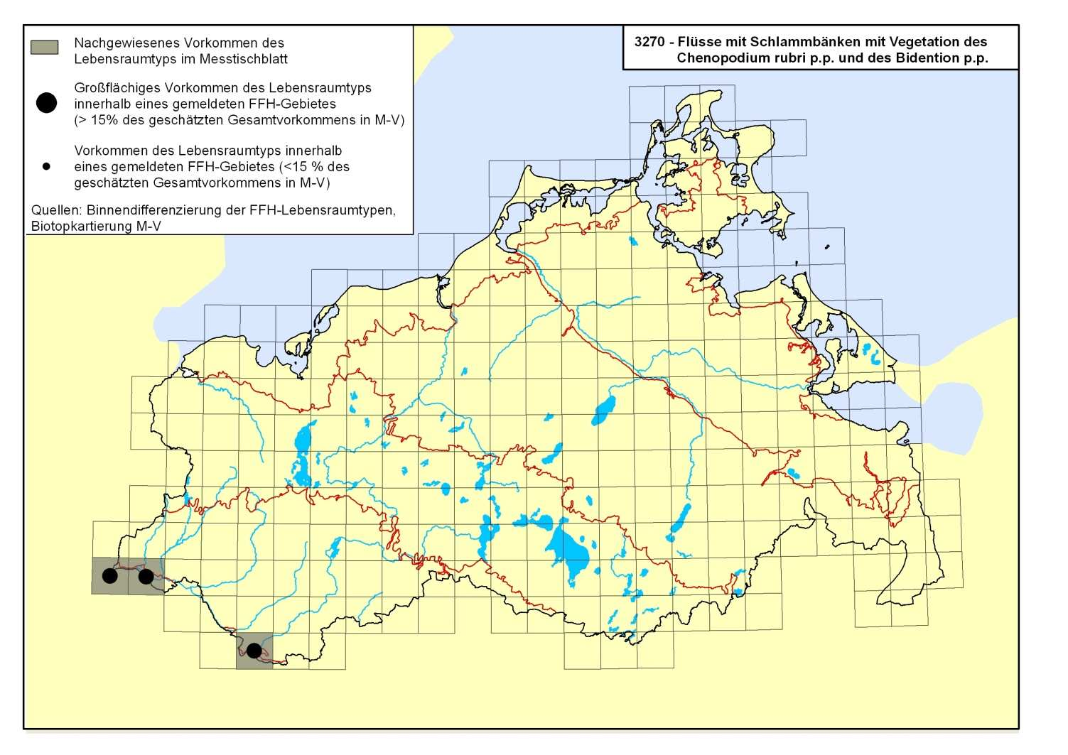 Abb. 1: Karte der aktuellen Verbreitung der Flüsse mit Schlammbänken 3270.