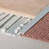 Übergangs- und Renovierungsprofile Blanke Teppichübergangsprofil Das Blanke Teppichübergangsprofil aus Aluminium oder Edelstahl dient dem stufenlosen Übergang vom Fliesenbelag bis zum angrenzenden