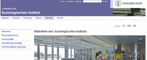 Bibliotheken in Zürich Soziologie-Bibliothek / Website www.