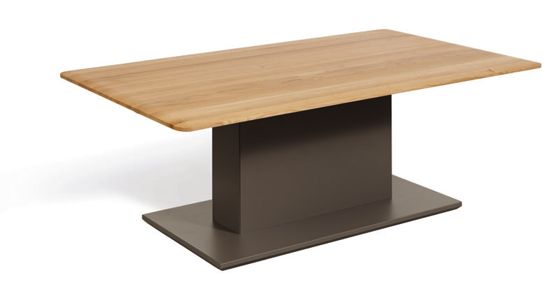 > Tischplatte in Massivholz mit Softkante. > Auf Wunsch mit Lift-Höhenverstellung, stufenlos verstellbar.
