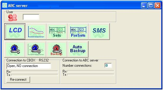 Startfenster ABC PC-Programm: ABC-Server Code für Benutzerseite Erklärung der Symbole Öffnen des ABC-Bedienfensters auf dem PC; die Fenster und die Bedienung sind gleich wie bei LCD.