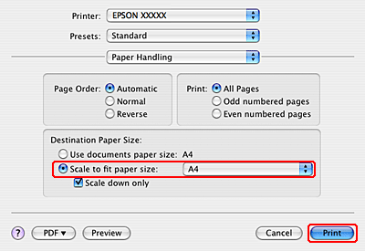 Drucken Druckereinstellungen unter Mac OS X 10.4 A Nehmen Sie grundlegende Druckereinstellungen vor. & Grundlegende Druckereinstellungen unter Mac OS X 10.