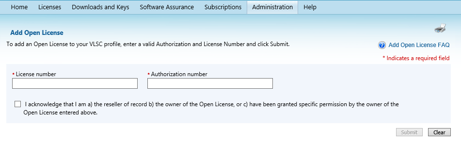 17 Microsoft Volume Licensing Service Center: Erste Schritte und Verwaltung Open License-Seite hinzufügen Wenn eine neue Open License-Bestellung aufgegeben wird, erfasst Microsoft die Details des