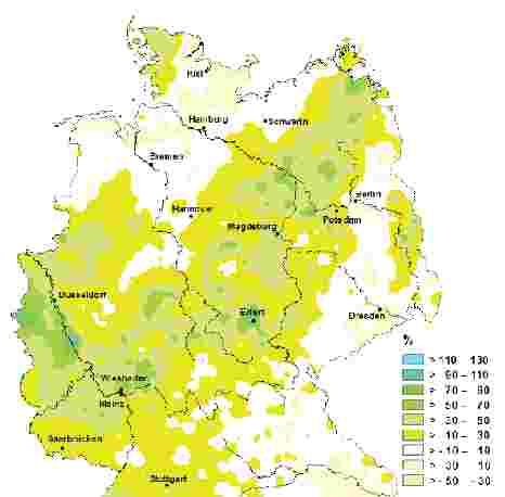 Lediglich Teile von Schleswig-Holstein, Niedersachsen und Brandenburg erhielten ausreichende Niederschlagsmengen.