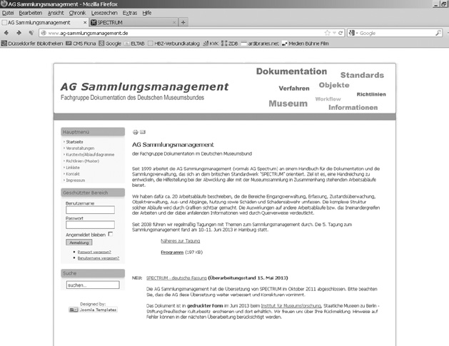 Abb. 2: Screenshot Website Sammlungs management Abb.