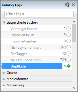 Zum Finden dieser Duplikate navigieren Sie im Dateimenü zu Katalog -> Duplikate finden. Daminion zeigt anschließend im Browser alle gefundenen Duplikate an.