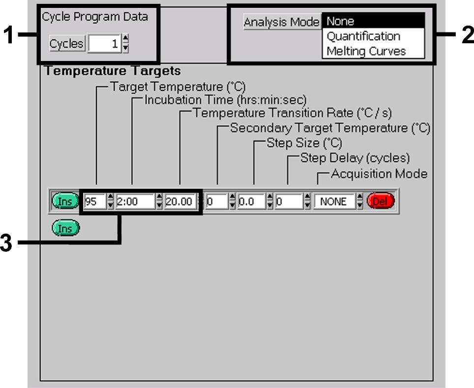 8.3 Programmierung des LightCycler Instruments Zur Detektion genetischer Varianten im TPMT-Gen erstellen Sie auf Ihrem LightCycler Instrument ein Temperaturprofil gemäß den folgenden fünf