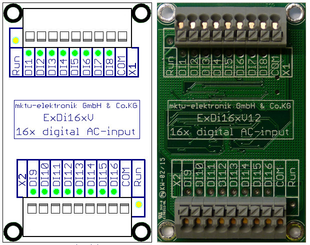 5 ERWEITERUNGSMODUL EXDI16 Das Erweiterungsmodul ExDi16 verfügt über 16 optoentkoppelte Eingänge, um unabhängig mit verschiedenen Potentialen betrieben werden zu können. Abbildung 7: ExDi16 5.