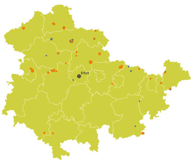 Thüringen Windenergie an Land Nabenhöhe Rotor Genehmigungen 101 310,5 133 115 Inbetriebnahmen 2016 48 138,2 135 113 Bestand (31.12.2016)* 793 1.