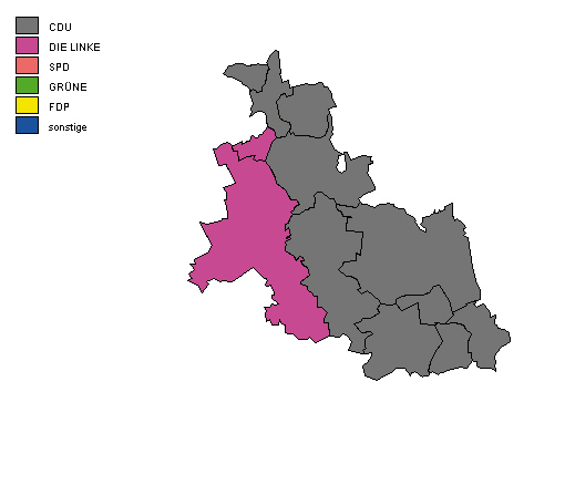 Wahlkreis 44 Altenburger Land II Die Landtagswahl 2009 im Wahlkreis Altenburger Land II Gewinnerpartei (Erststimme) nach Gemeinden CDU DIE LINKE SPD GRÜNE FDP sonstige Wahlergebnisse Wahlberechtigte