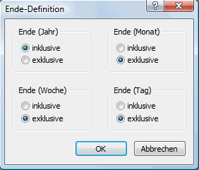 MindView Dokumentation Erweiterte Optionen Der Dialog Ende-Definition wird sichtbar, wenn Sie in diesem Dialog auf den Button 'Erweitert' klicken.