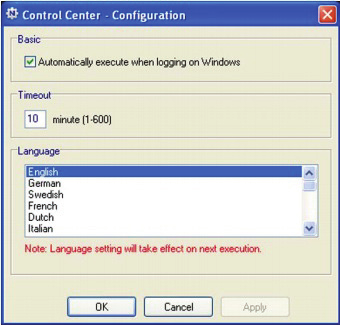 2. Wählen Sie Tools > Configuration (Extras > Konfiguration). 3. Deaktivieren Sie das Kontrollkästchen Automatically execute when logging on Windows (Bei der Windows Anmeldung automatisch ausführen).