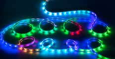 Leuchte enthält LED Lampen der EEK C. 30 RGB LED / Meter (Farbwechsel), nach je 10 cm abschneidbar Lebensdauer 50.000 Std.