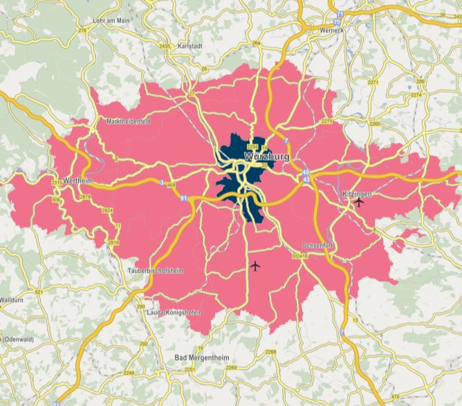 Einzugsgebiet Einzelhandelskaufkraft-Index und Zentralität 2012 in % Würzburg Ø 100T 200T Einwohner 200,0 180,0 160,0 140,0 120,0 100,0 80,0 60,0 40,0 20,0 0,0 100,1 100,7
