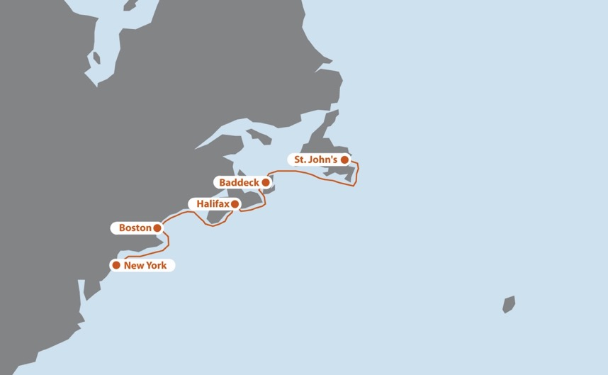 Die Route Halifax Cape Breton Island Saint-Pierre St. John s Die Seegebiete: Der Törnverlauf: Atlantische Küstengewässer des Nordostamerikanischen Kontinents, von den USA bis Kanada Halifax St.