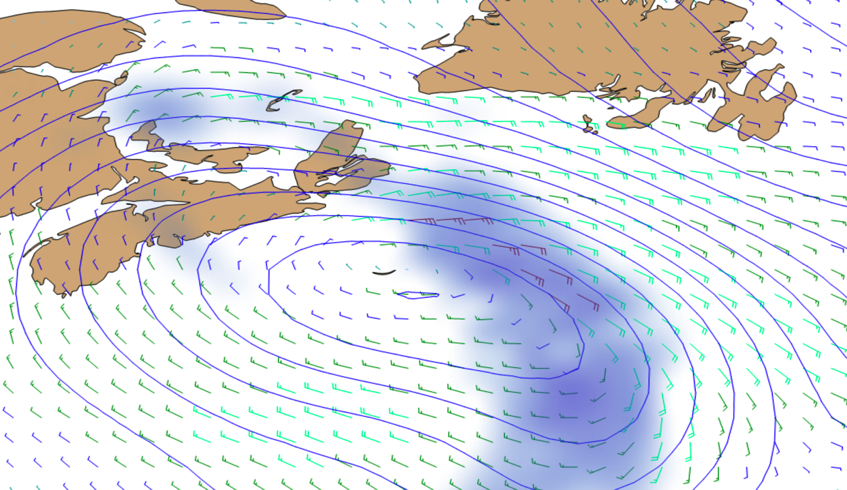2012 Die Wetterlage auf dem Atlantik wird von Hochs über der Labradorsee, den Azoren und Cape Hatteras