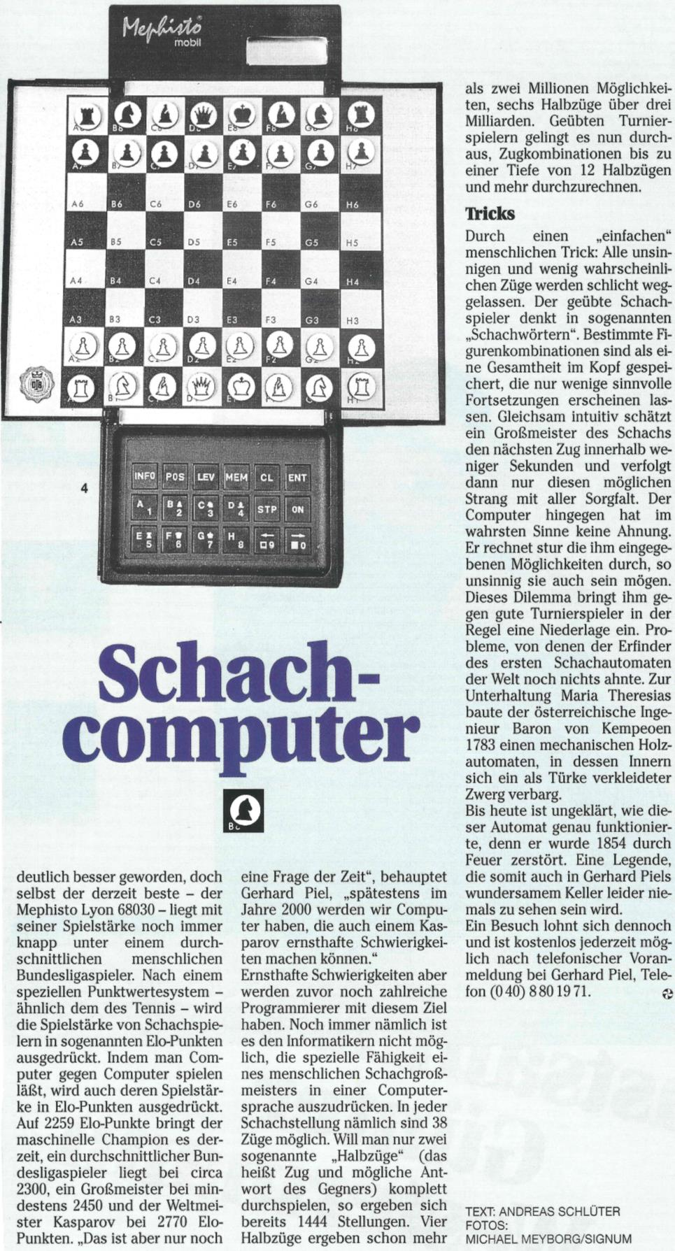 Bericht über Sammler Gerhard Piel Schachcomputermuseum (Quelle: Zeitschrift