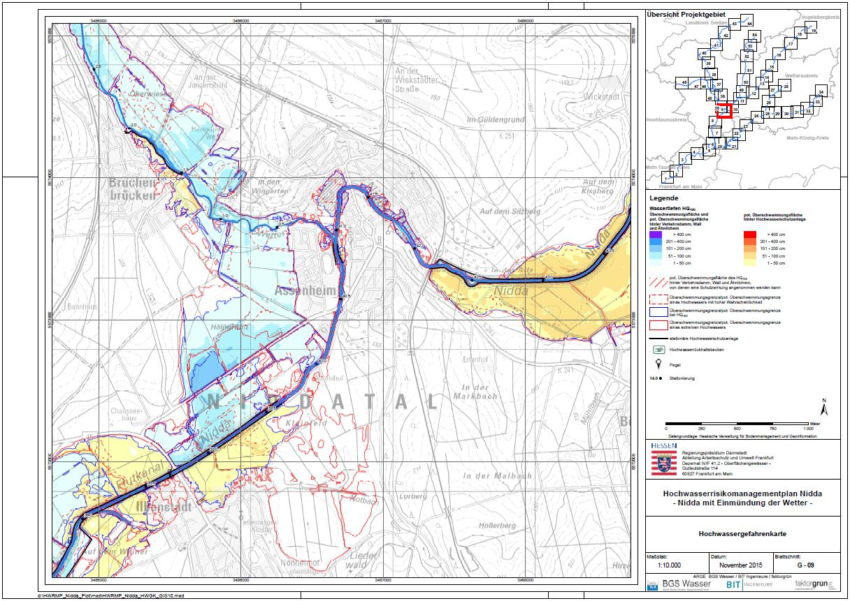 Hochwasserrisikomanagementplan Nidda Kapitel 4 4.2.6 Erstellung von Gefahrenkarten Die Gefahrenkarten für den HWRMP Nidda wurden entsprechend den inhaltlichen Anforderungen der HWRM-RL bzw.