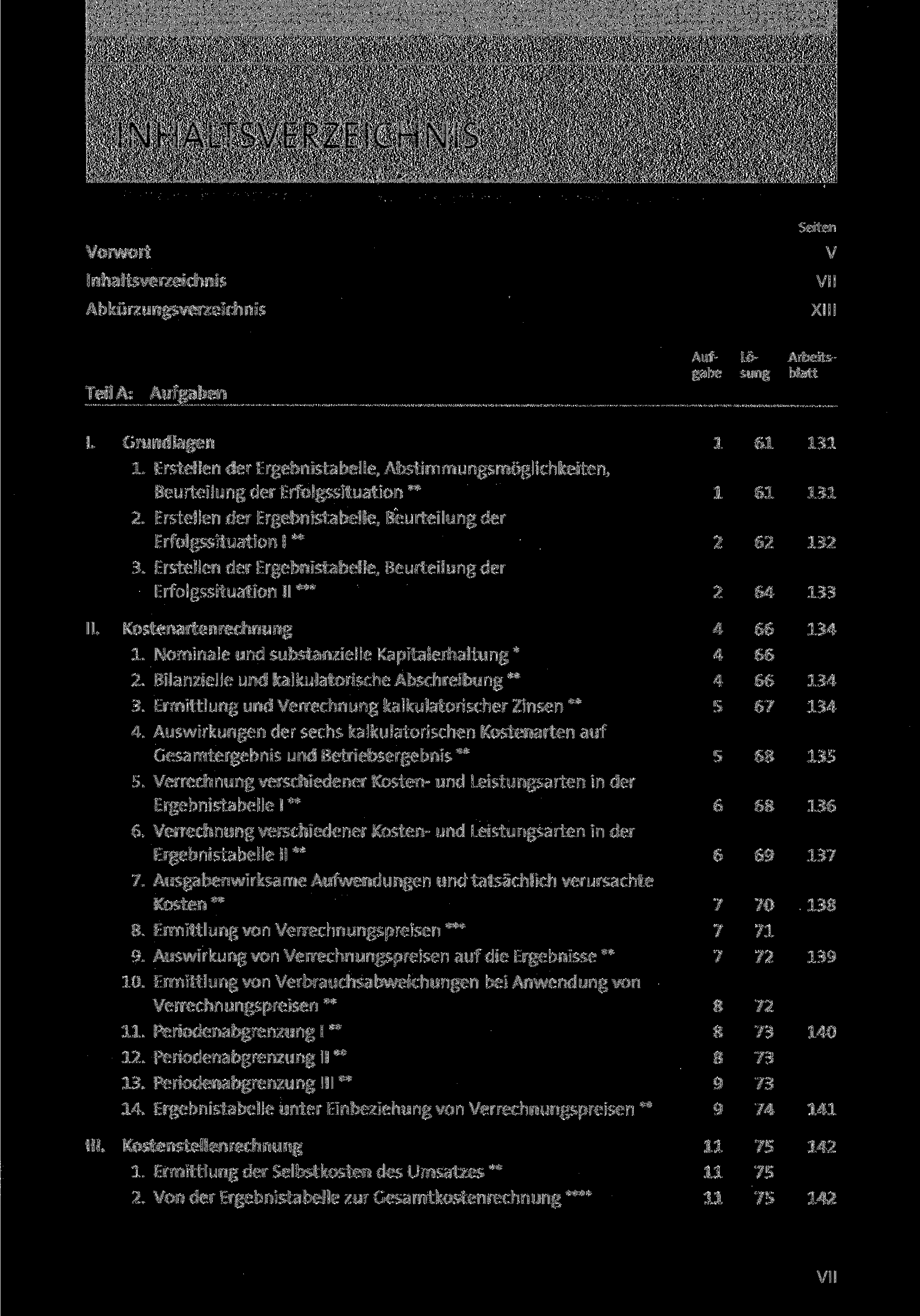 INHALTSVERZEICHNIS Vorwort Inhaltsverzeichnis Abkürzungsverzeichnis Seiten V VII XIII TeilA: Aufgaben I. Grundlagen 1.