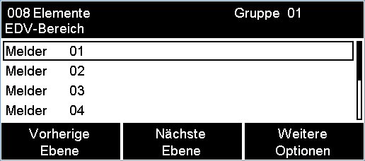 Wählen Sie eine Gruppe und drücken Sie Softkey <2> 'Nächste Ebene'. 7.