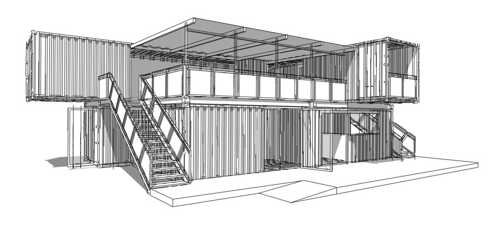 CLU HOUSE Eventgebäude für den Innen und usseneinsatz geeignet aus modifizierten Seefrachtcontainern. Das Containergebäude ist schnell auf- und abbaubar.