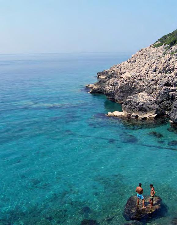 Während das Wasser der Adria von oben betrachtet noch fast karibisch wirkt, ist das Tauchvergnügen typisch fürs Mittelmeer: Altmetall und Seesterne finden sich überall Höhlen-, Wrack und