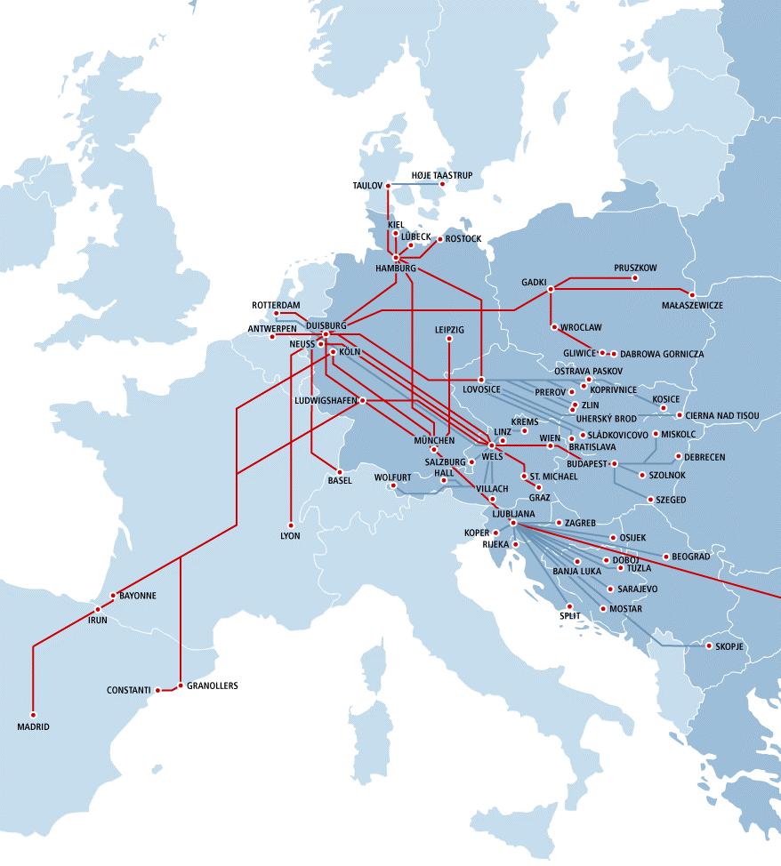 DAS LEISTUNGSANGEBOT Ost- und Südosteuropaverkehr 135 Direktzüge pro Woche zwischen Deutschland und Österreich, Ungarn, Tschechien, Polen, Slowenien und den Baltischen Staaten bzw.