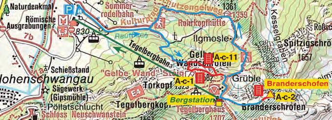 Ammergauer Alpen Talort / Info: Schwangau; TI: Tel.: 0862-81980, www.schwangau.de Ausgangspunkt: Talstation der Tegel bergbahn (80 m). GPS Parkplatz: N47.568187, E10.