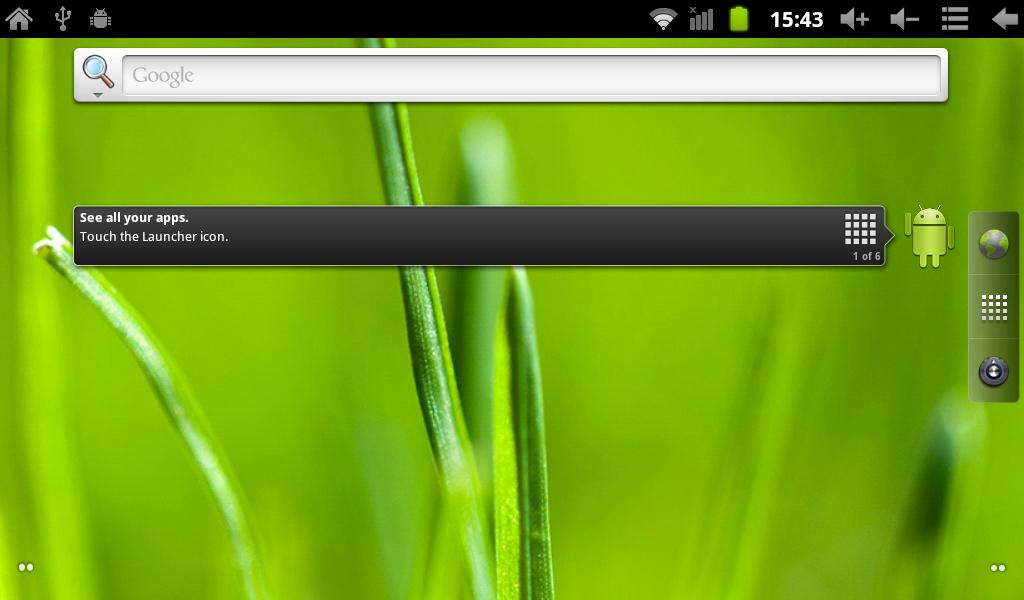 Deutsch 5. Desktop Nach dem der Bootvorgang abgeschlossen ist meldet sich die Android 2.3 Desktop-Oberfläche wie im unteren Bild angegeben.