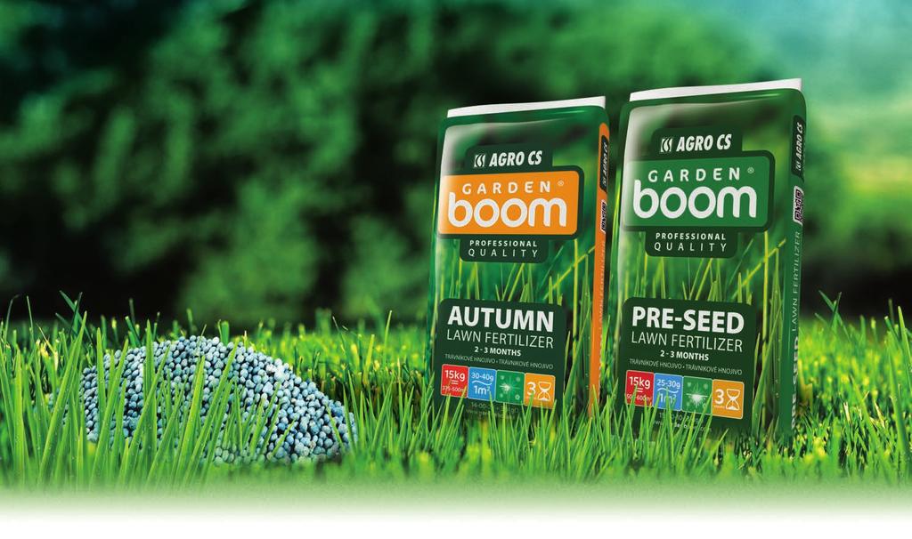 RASENDÜNGER Die Düngerreihe Garden Boom gehört in die Klasse der Langzeit-Dünge, welche die optimale Zufuhr der Nährstoffe zum Rasen in der gegebenen Jahreszeit ermöglicht.
