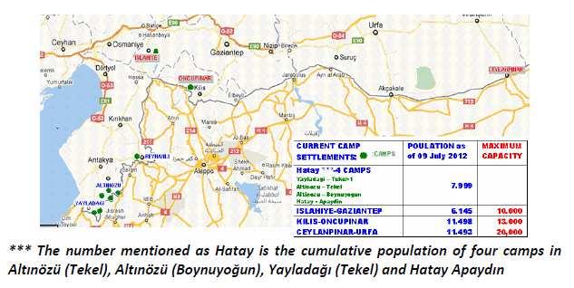 Aufenthaltsorte syrischer Flüchtlinge in der Türkei (Stand 09.07.