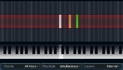 All Keys In diesem Modus können Sie jeder Taste der Klaviatur Akkorde zuweisen. Wenn Sie eine der Tasten spielen, hören Sie dann die zugewiesenen Akkorde.