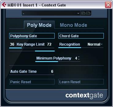 Context Gate Mit Context Gate können Sie MIDI-Daten selektiv auslösen/filtern.