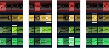 In der folgenden Abbildung wird das Ergebnis der Auswahl für jeden Wiedergabeschritt dargestellt: Slices der Masterspur für die Wiedergabeschritte 1 bis 4.