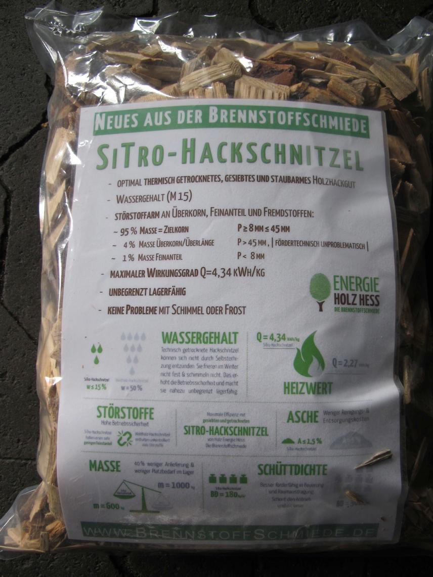 Holzhackschnitzel (sitro) als neue Handelskonvention oder als Qualitätsstandard und Ergänzung zur DIN EN ISO 17225-4 für automatisch beschickte Kleinfeuerungen zur Einhaltung der Emissionsgrenzwerte