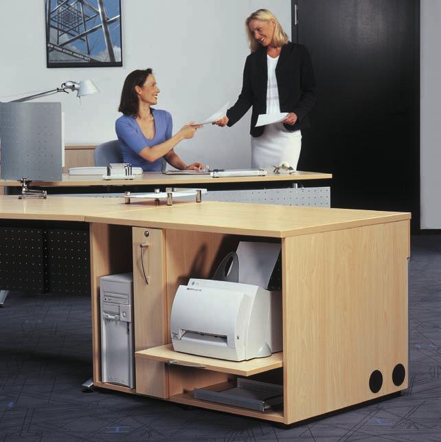 Convenient and helpful, all functional elements ready to hand at one place: pull-out printer shelf, lockable vertical