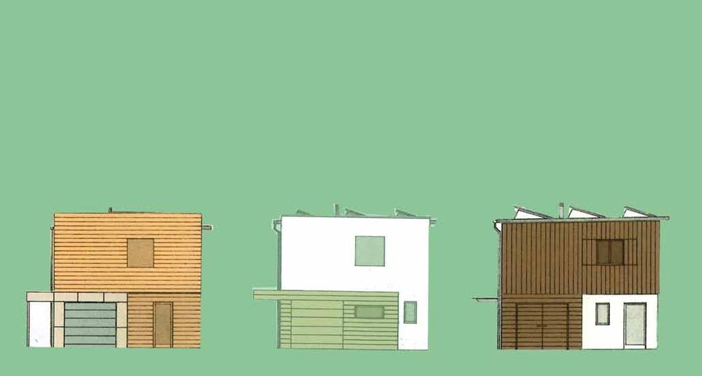 Einzelhäuser Dach- und Anbauvarianten Einzelhaus mit Flachdach und Garage, mit Laubengang Einzelhaus mit Flachdach m.