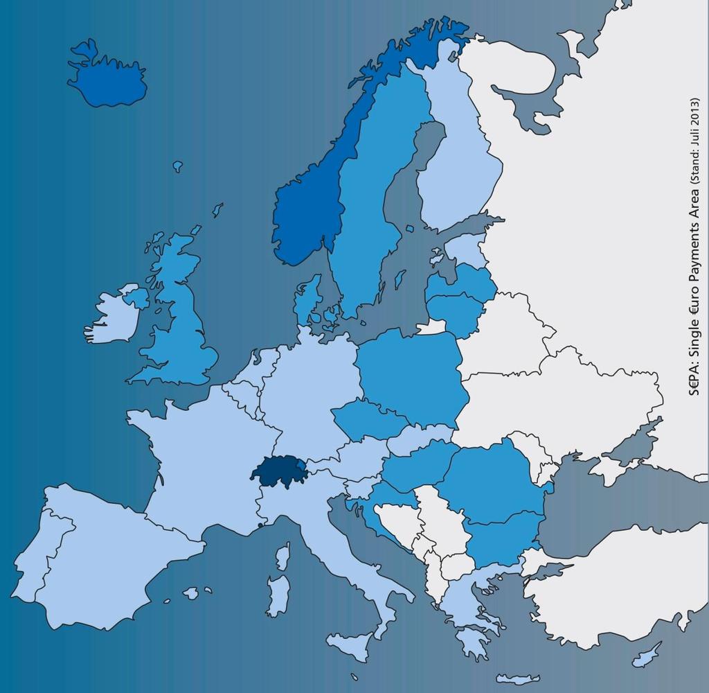 Gültigkeitsbereich der SEPA 33 Staaten Alle 17 Euro-Staaten 11 EU-Mitglieder (ohne Euro-Bargeld) Norwegen, Island,