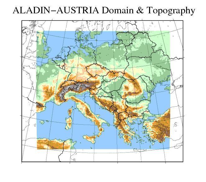 Assimilation system: ALADIN-Austria parallel run Coupling with ARPEGE forecasts (3h coupling interval) Forecasts: 00 / 12 UTC +72h, 06/18 UTC +12h; 03 UTC +3h Domain: 300x270 grid points; 9.