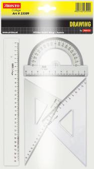 College Geometrie-Set Lineal 30 cm, Dreieck 45, Teilung 14 cm, Dreieck 60, Teilung 20 cm Halbkreis-Winkelmesser Ø 10 cm Art. Nr.
