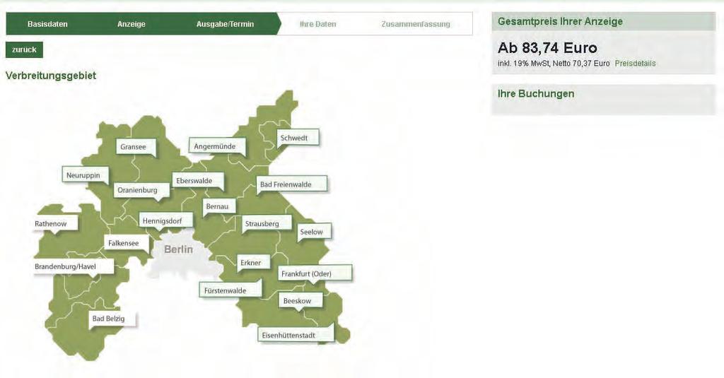 5 Schritt 5 - Wählen Sie nun den Tag, das Gebiet und die Ausgabe wo Ihre Anzeige veröffentlicht werden soll.