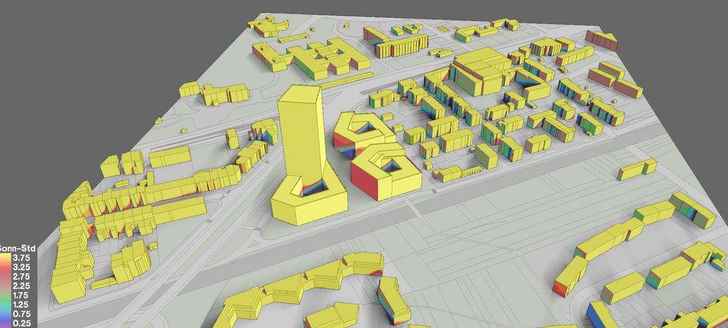 Verschattungsuntersuchung Tagundnachtgleiche Verschattungsdarstellung mit interpoliertem Schattenwurf über den Gesamttag West