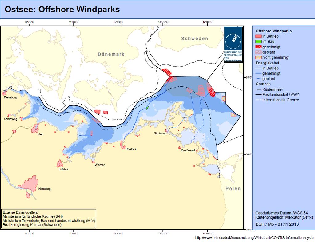 I. Entwicklung der Offshore-Windkraft in Deutschland STATUS QUO OFFSHORE-WINDPARKS OSTSEE 01/2012 Inbetriebnahme 2011: Baltic