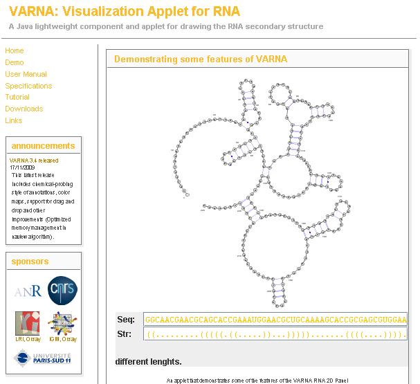 VARNA Java Applet für RNA Visualisierung http://varna.lri.fr/demo.