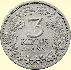 . 300, J-350 3 Reichsmark Goethe 1932 J..................vz.