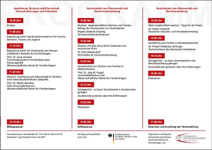 Familienfragen beim Bundesministerium für Familie, Senioren, Frauen und Jugend von Oktober 2010 sowie die Überzeugung, dass das