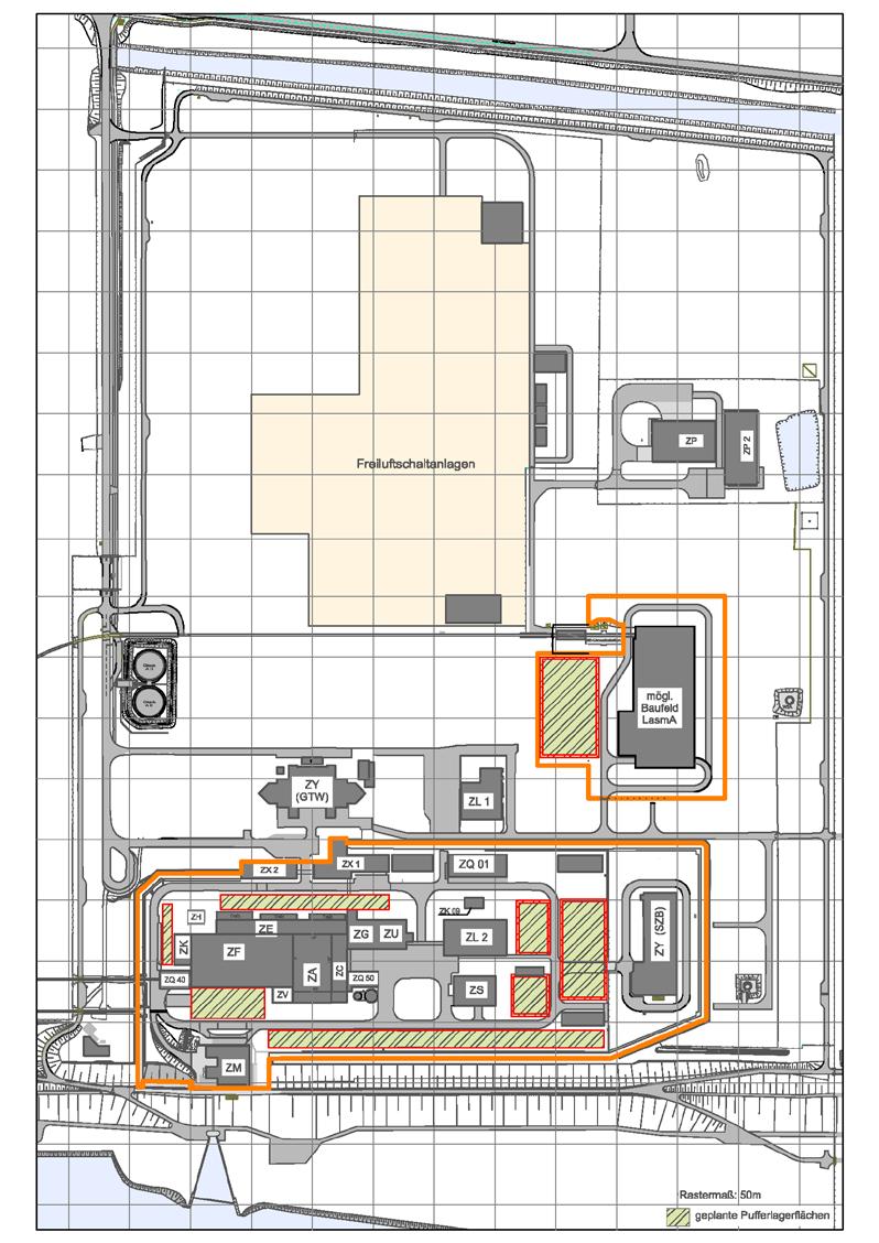 Abbildung 3.2-2: Lageplan des Kraftwerksstandorts und mögliches Baufeld eines LasmA PROJEKT NR.